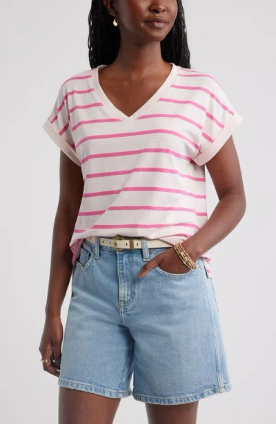 Caslonr Caslon(r) Roll Cuff V-neck T-shirt In Pink