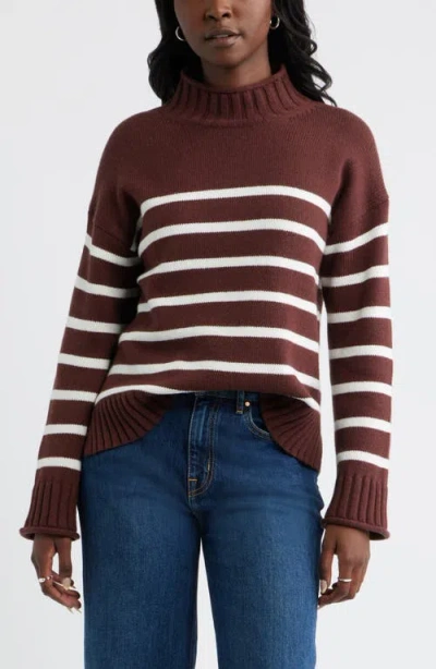 Caslonr Caslon(r) Roll Neck Striped Sweater In Brown