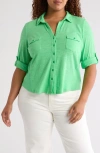 Caslonr Caslon(r) Roll Sleeve Knit Button-up Shirt In Green Celtic