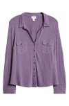 Caslonr Caslon(r) Roll Sleeve Knit Button-up Shirt In Purple Montana