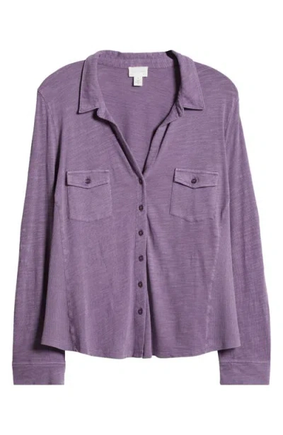 Caslonr Caslon(r) Roll Sleeve Knit Button-up Shirt In Purple Montana