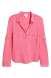 Caslonr Caslon(r) Roll Tab Knit Shirt In Pink Caliente