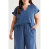 Caslonr Caslon(r) Ruffle Accent Cotton Gauze Top In Blue