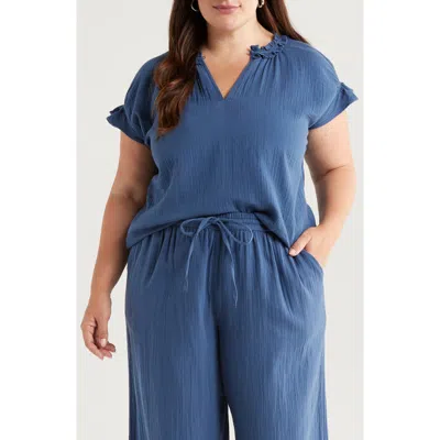 Caslonr Caslon(r) Ruffle Accent Cotton Gauze Top In Blue