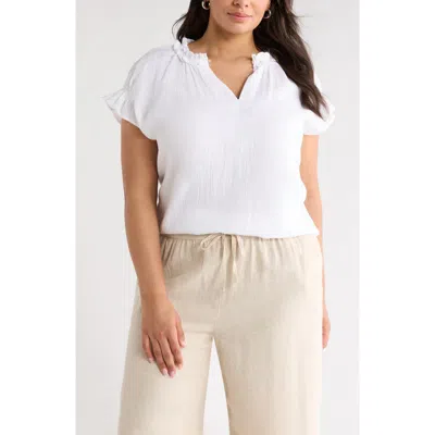 Caslonr Caslon(r) Ruffle Accent Cotton Gauze Top In White