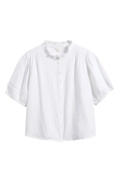 Caslonr Caslon(r) Ruffle Band Collar Cotton Gauze Button-up Shirt In White
