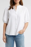 Caslonr Caslon(r) Ruffle Band Collar Cotton Gauze Button-up Top In White