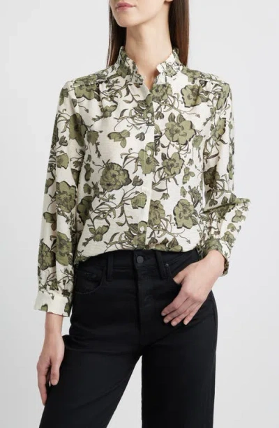 Caslonr Caslon(r) Ruffle Button-up Shirt In Ivory- Green Small Floral