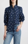 Caslonr Caslon(r) Ruffle Button-up Shirt In Navy- Ivory Disorderly Dot