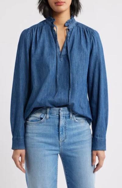 Caslonr Caslon(r) Ruffle Chambray Top In Blue