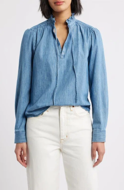 Caslonr Caslon(r) Ruffle Chambray Top In Blue