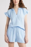 Caslonr Caslon(r) Ruffle Cotton Gauze Top In Blue
