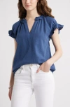 Caslonr Caslon(r) Ruffle Cotton Gauze Top In Blue