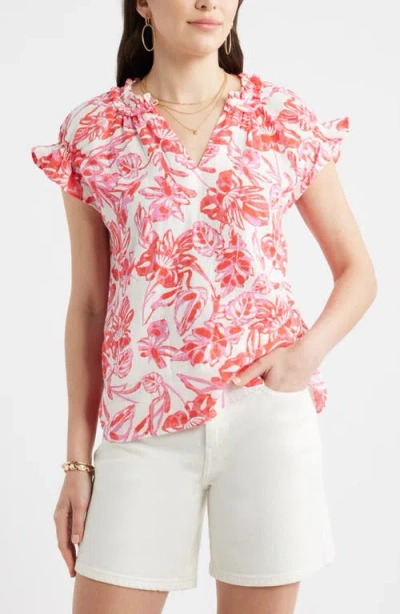 Caslonr Caslon(r) Ruffle Cotton Gauze Top In White