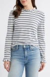 Caslonr Caslon(r) Ruffle Detai Top In Ivory- Navy Nancy Stripe