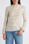 Caslonr Caslon(r) Ruffle Detai Top In Ivory- Tan Nancy Stripe