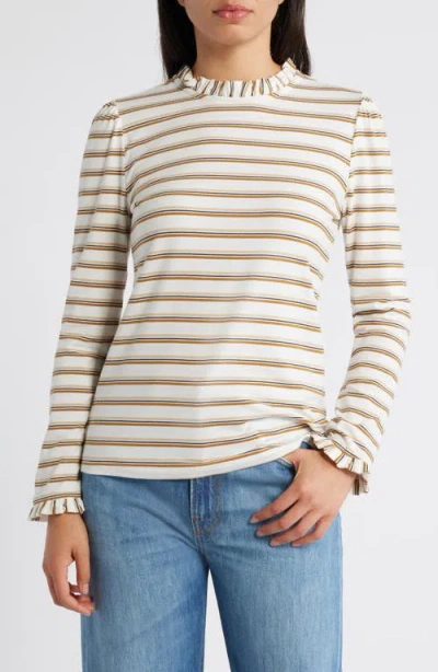 Caslonr Caslon(r) Ruffle Detai Top In Ivory- Tan Nancy Stripe