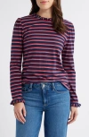 Caslonr Caslon(r) Ruffle Detai Top In Navy- Red Nancy Stripe