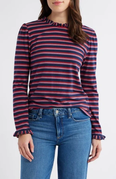 Caslonr Caslon(r) Ruffle Detai Top In Navy- Red Nancy Stripe