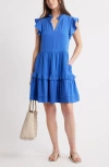 Caslonr Caslon(r) Ruffle Duo Cotton Gauze Dress In Blue Dazzle