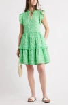 Caslonr Caslon(r) Ruffle Duo Cotton Gauze Dress In Green- White Aida Floral