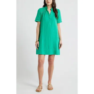 Caslonr Caslon(r) Ruffle Embroidered Inset Cotton Shift Dress In Green