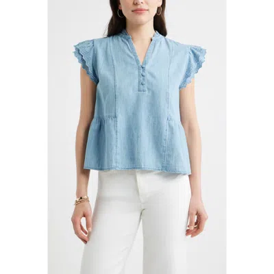 Caslonr Caslon(r) Ruffle Eyelet Chambray Top In Blue