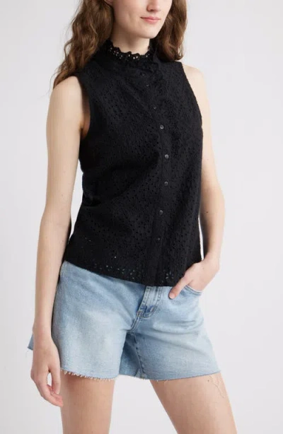 Caslonr Caslon(r) Ruffle Eyelet Sleeveless Button-up Shirt