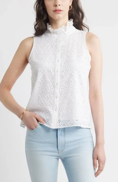 Caslonr Caslon(r) Ruffle Eyelet Sleeveless Button-up Shirt In White