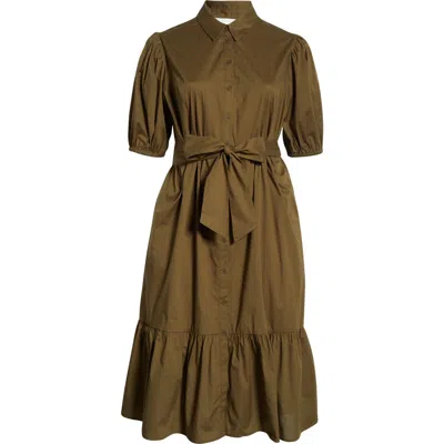 Caslonr Caslon(r) Ruffle Hem Stretch Cotton Shirtdress In Green