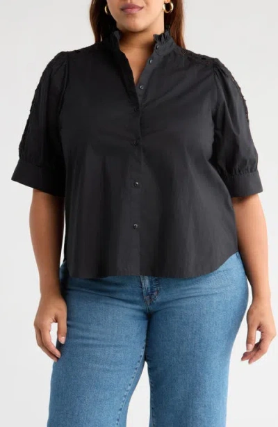 Caslonr Caslon(r) Ruffle Lace Appliqué Cotton Top In Black
