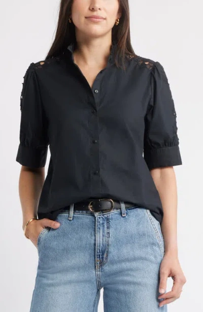 Caslonr Caslon(r) Ruffle Lace Appliqué Cotton Top In Black