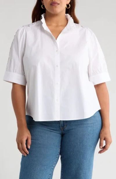 Caslonr Caslon(r) Ruffle Lace Appliqué Cotton Top In White