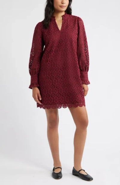 Caslonr Caslon(r) Ruffle Long Sleeve Lace Shift Dress In Burgundy