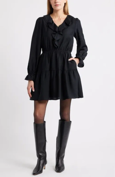 Caslonr Caslon(r) Ruffle Long Sleeve Tiered Minidress In Black