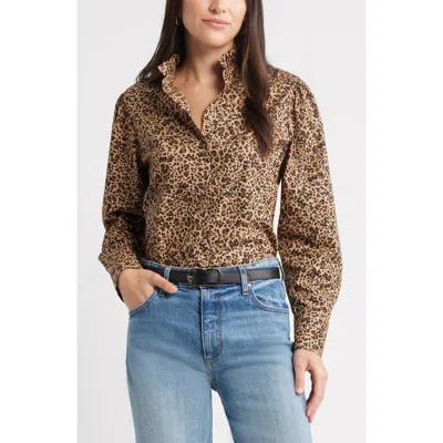 Caslonr Caslon(r) Ruffle Puff Sleeve Cotton Button-up Shirt In White