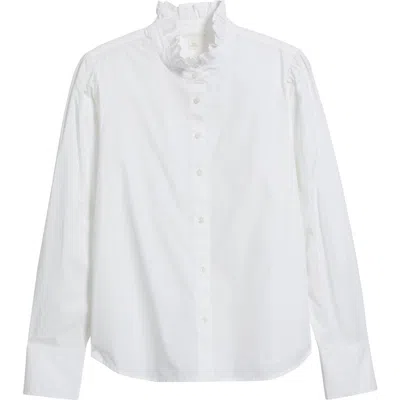 Caslonr Caslon(r) Ruffle Puff Sleeve Cotton Button-up Shirt In White