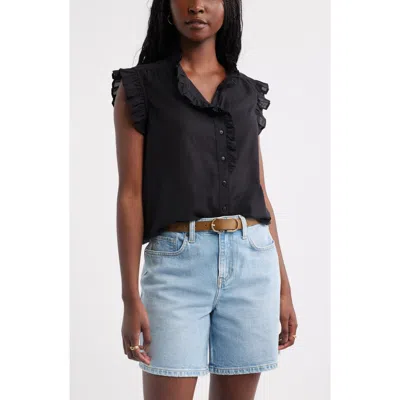 Caslonr Caslon(r) Ruffle Sleeve Cotton Blend Top In Black