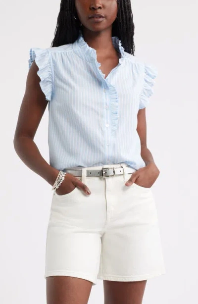 Caslonr Caslon(r) Ruffle Sleeve Cotton Blend Top In Blue