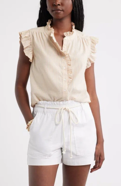 Caslonr Caslon(r) Ruffle Sleeve Cotton Blend Top In Neutral