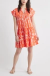 Caslonr Caslon(r) Ruffle Sleeve Linen Blend Tiered Dress