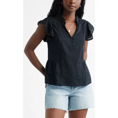 Caslonr Caslon(r) Ruffle Sleeve Popover Top In Black