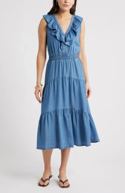 Caslonr Caslon(r) Ruffle Sleeveless Chambray Maxi Dress In Blue