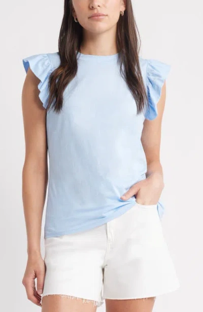 Caslonr Caslon(r) Ruffle Sleeveless Pima Cotton Top In Blue