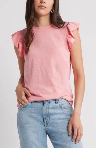 Caslonr Caslon(r) Ruffle Sleeveless Pima Cotton Top In Pink
