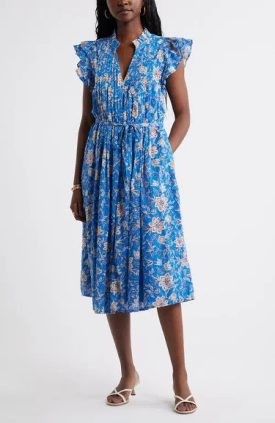 Caslonr Caslon(r) Ruffle Tie Waist Midi Dress In Blue- Pink Paisley Floral