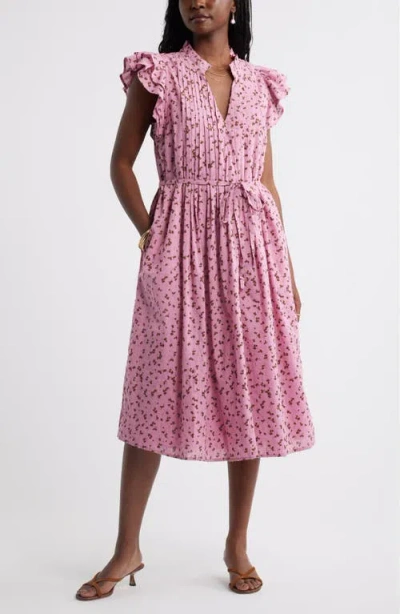 Caslonr Caslon(r) Ruffle Tie Waist Midi Dress In Purple- Brown Janet Ditsy