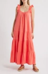 Caslonr Caslon(r) Ruffle Tiered Cotton Maxi Sundress In Coral Sugar