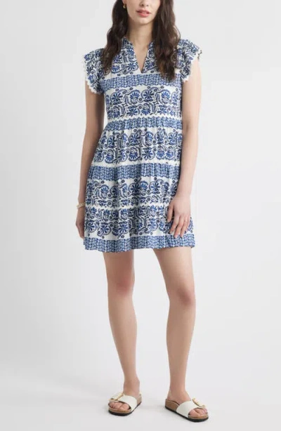Caslonr Caslon(r) Ruffle Trim Linen Blend Shift Dress