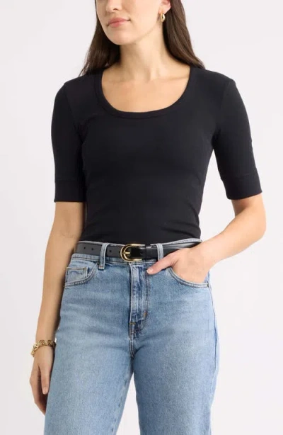 Caslonr Caslon(r) Scoop Neck Ribbed T-shirt In Black